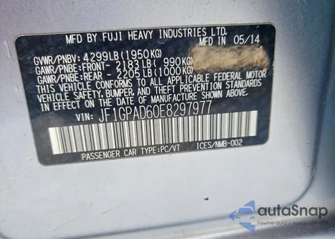 2014 Subaru Impreza Premium from USA, damaged, VIN JF1GPAD60E8297977